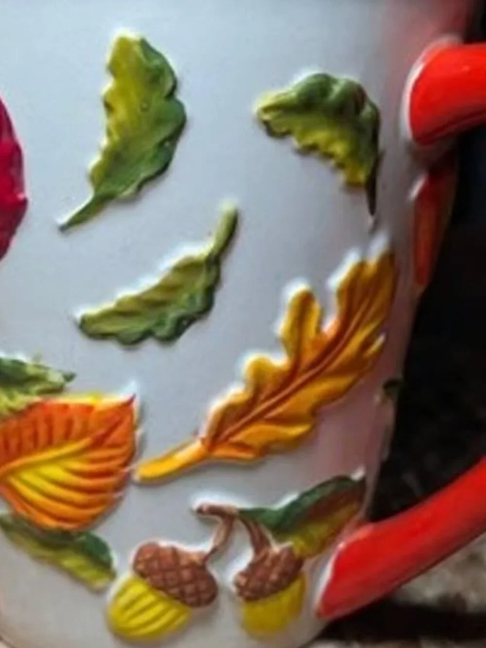Temp-tations by Tara Autumn Harvest Mug Set Saucer Spoon Embossed Leaf & Acorn